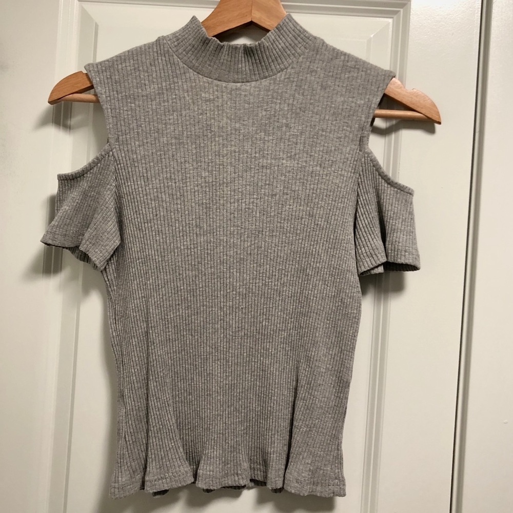 Petite Cold Shoulder Top - Charcoal